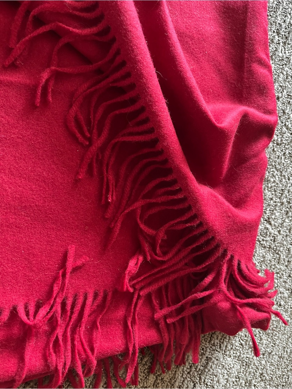 NWT Oversized 70% Cashmere Wool Wrap Shawl Deep Red Fringe - Picture 3 of 5